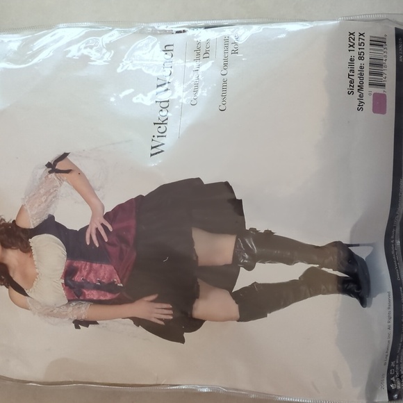 Pirate Adventure Halloween Women's Size Costume 1X-2X- White, Pink, and Black - Picture 5 of 5